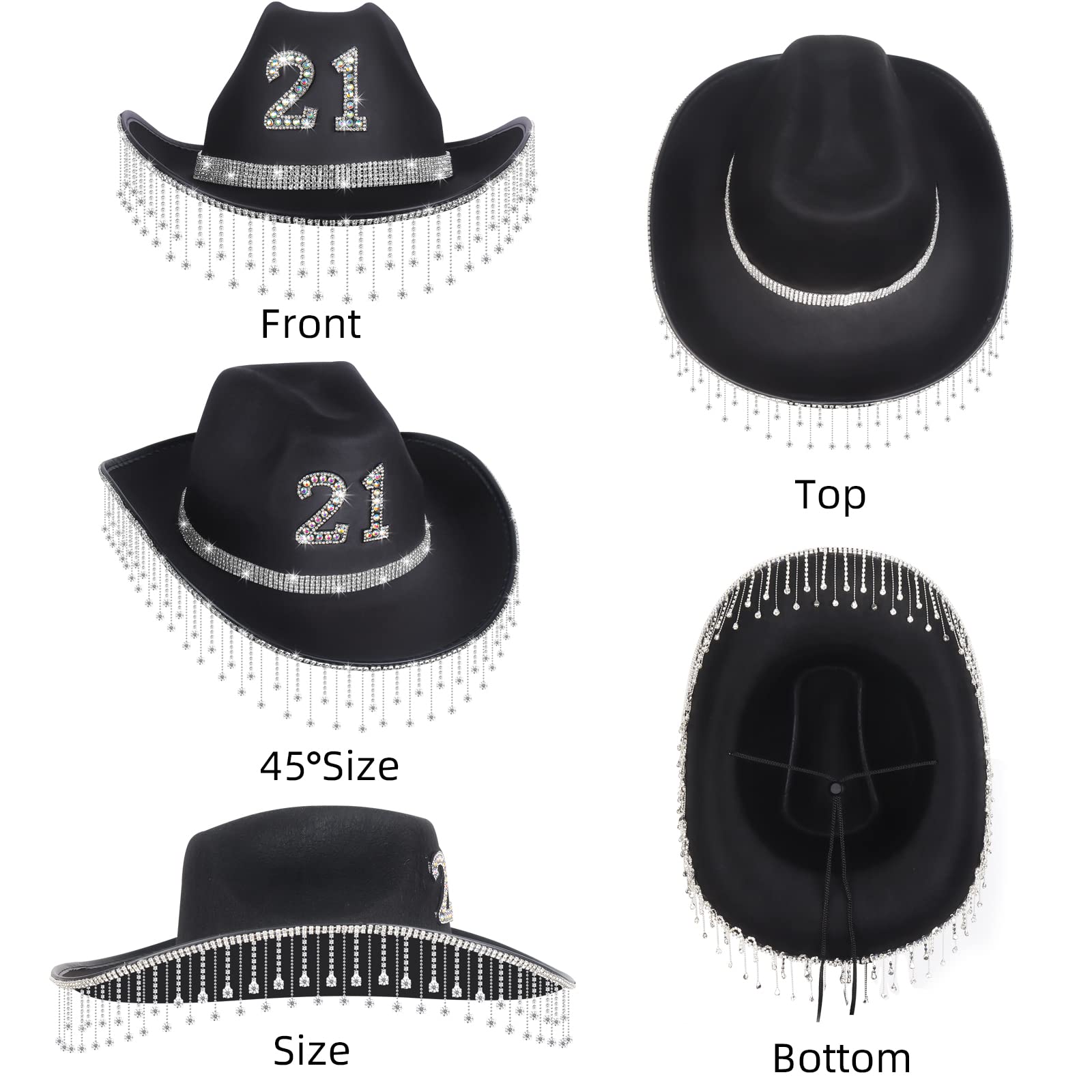 JUSTOTRY 21st Birthday Black Cowboy Hat - 21ST Birth Day Gifts Outfit for Women Cowgirl Hats with Wide Brime for 21st Birthday Decorations…