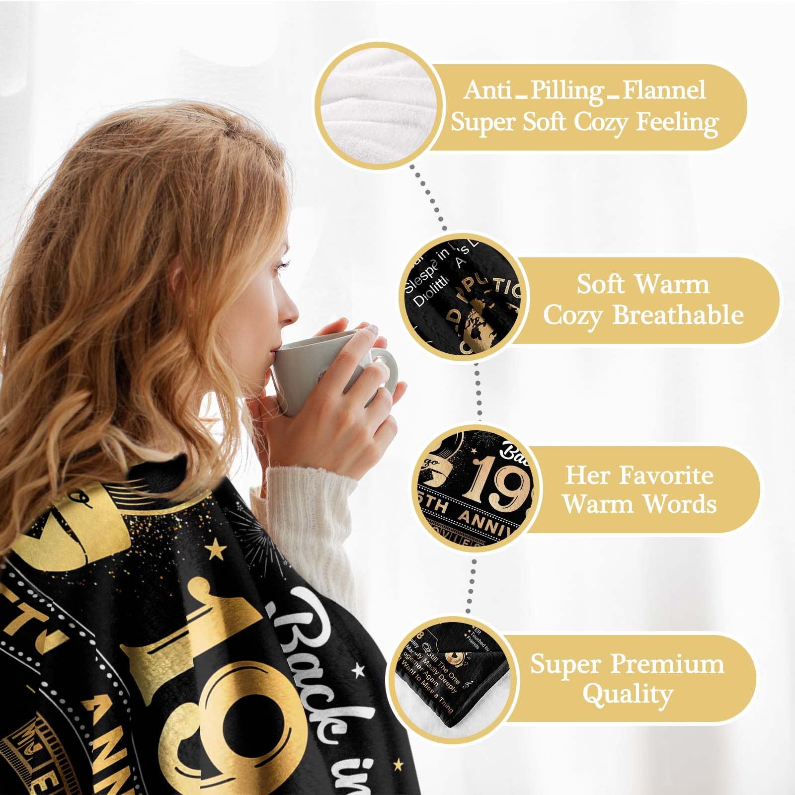 Yomaisky 25th Anniversary Blanket Gifts Gift for 25th Silver Wedding Anniversary 25 Years of Marriage Gifts for Mom Wife Dad Husband Friends Grandparents Throw Blankets 60Lx50W Inch Gold