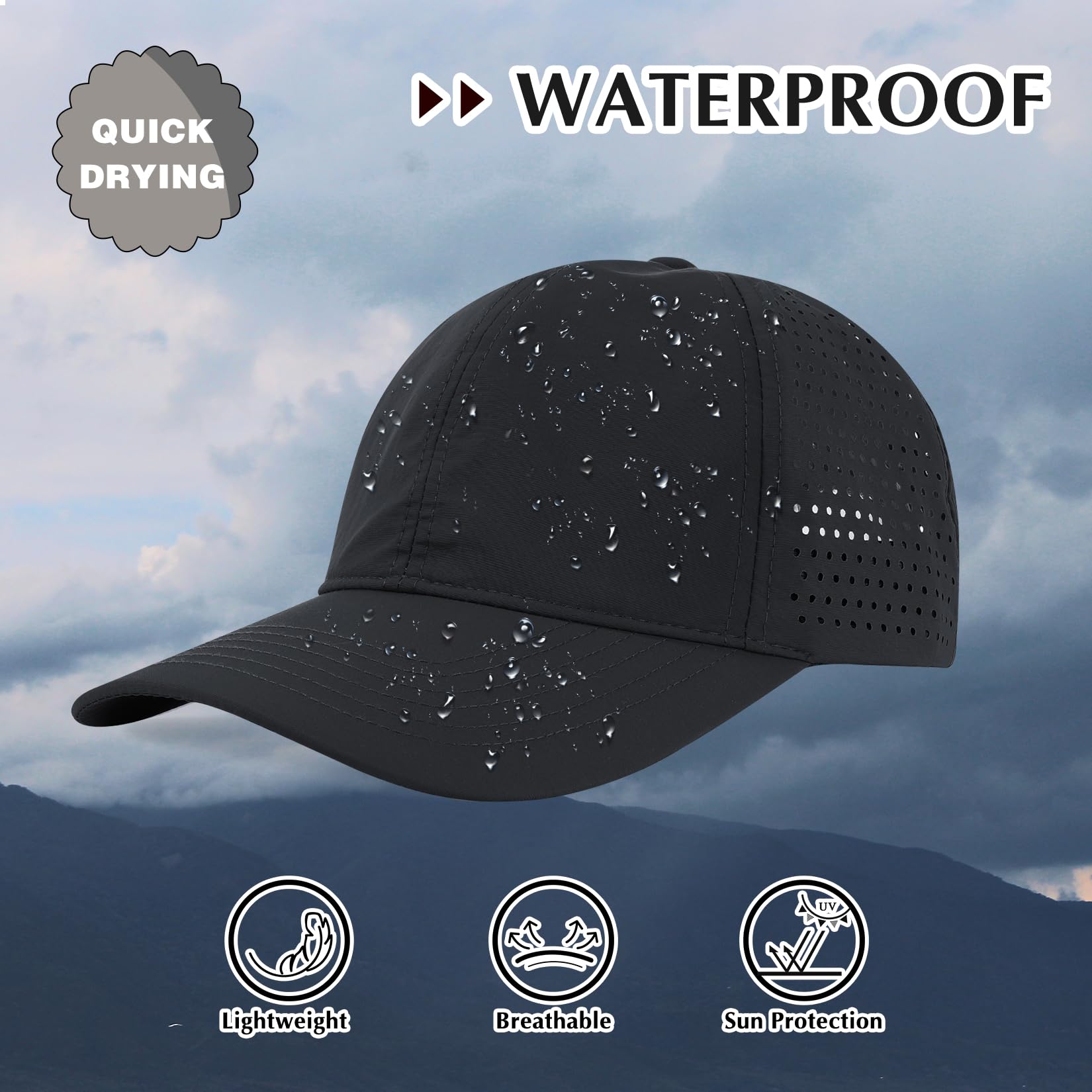 Century Star Womens Baseball Cap Ponytail Hat Running Hat Men Waterproof Adjustable Breathable Women Sun Hats Visors Black Medium