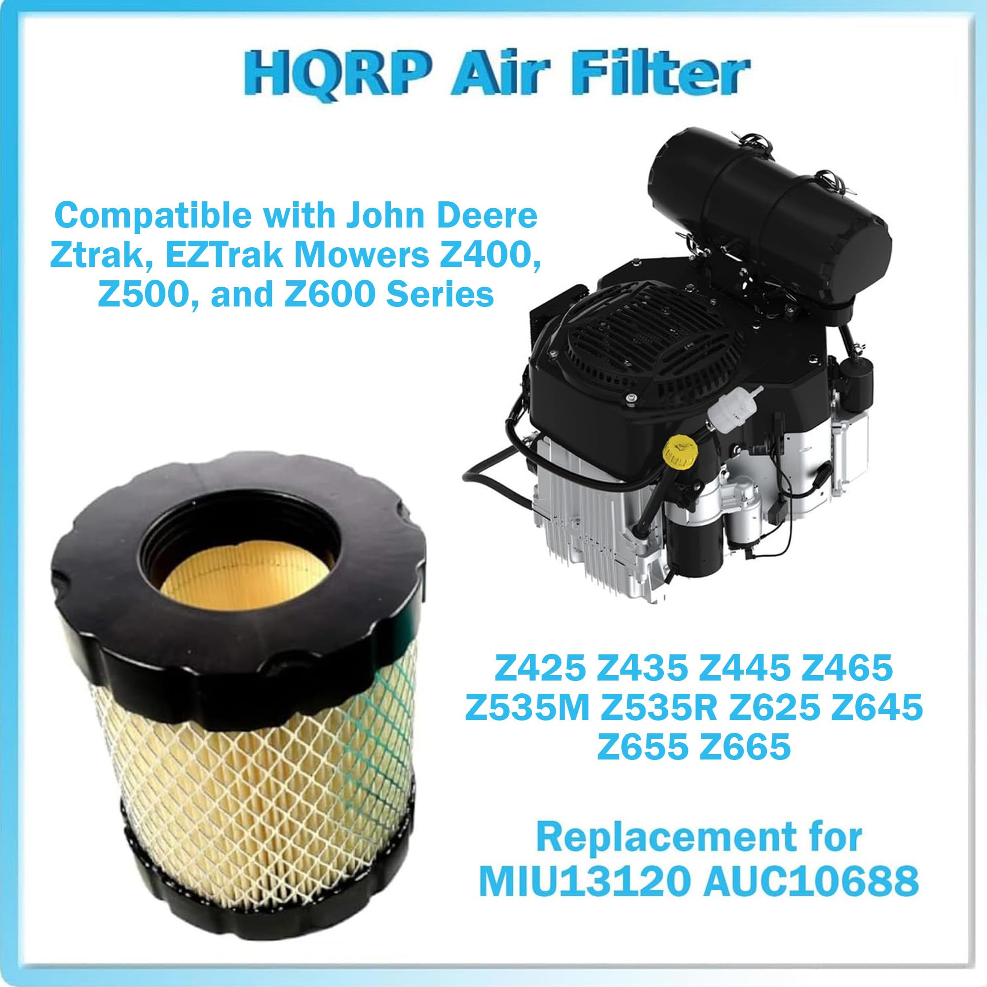 HQRP Filter with Pre-filter Сompatible with John Deere Ztrak Mowers Z425 Z435 Z445 Z465 Z535M Z535R Z625 Z645 Z655 Z665 Replacement for MIU13120 AUC10688