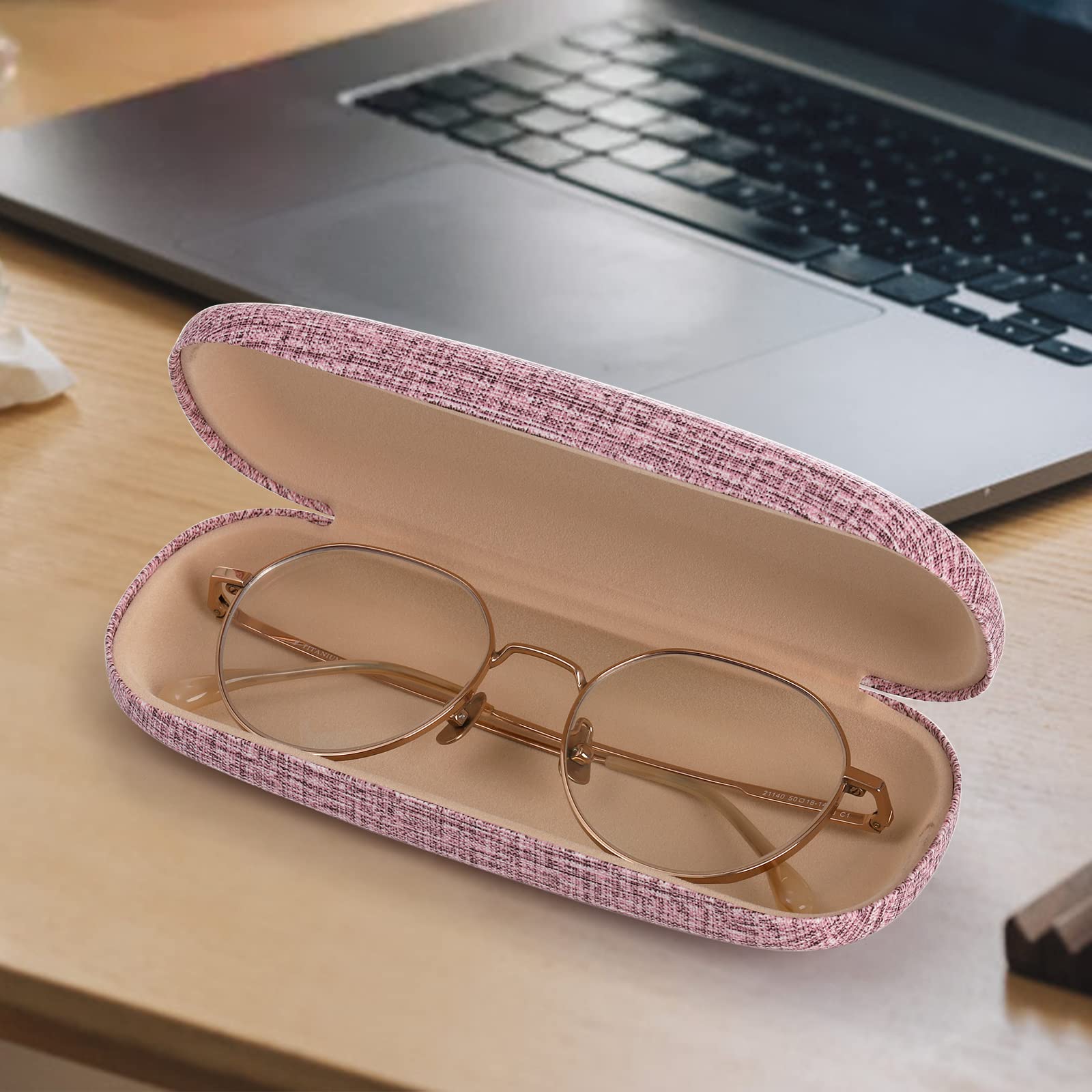 Hedume 12 Pack Hard Shell Eyeglasses Case, PU Linen Pattern Large Glasses Case, 4 Colors Unisex Portable Glasses Protection Case