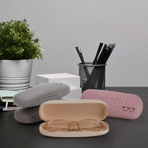 Hedume 12 Pack Hard Shell Eyeglasses Case, PU Linen Pattern Large Glasses Case, 4 Colors Unisex Portable Glasses Protection Case