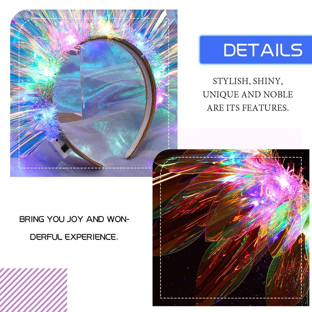 JONKY Light Up Headband Led Crown Headbands Glow Tinsel Headpiece Party Rave Hair Accessories for Women and Adults