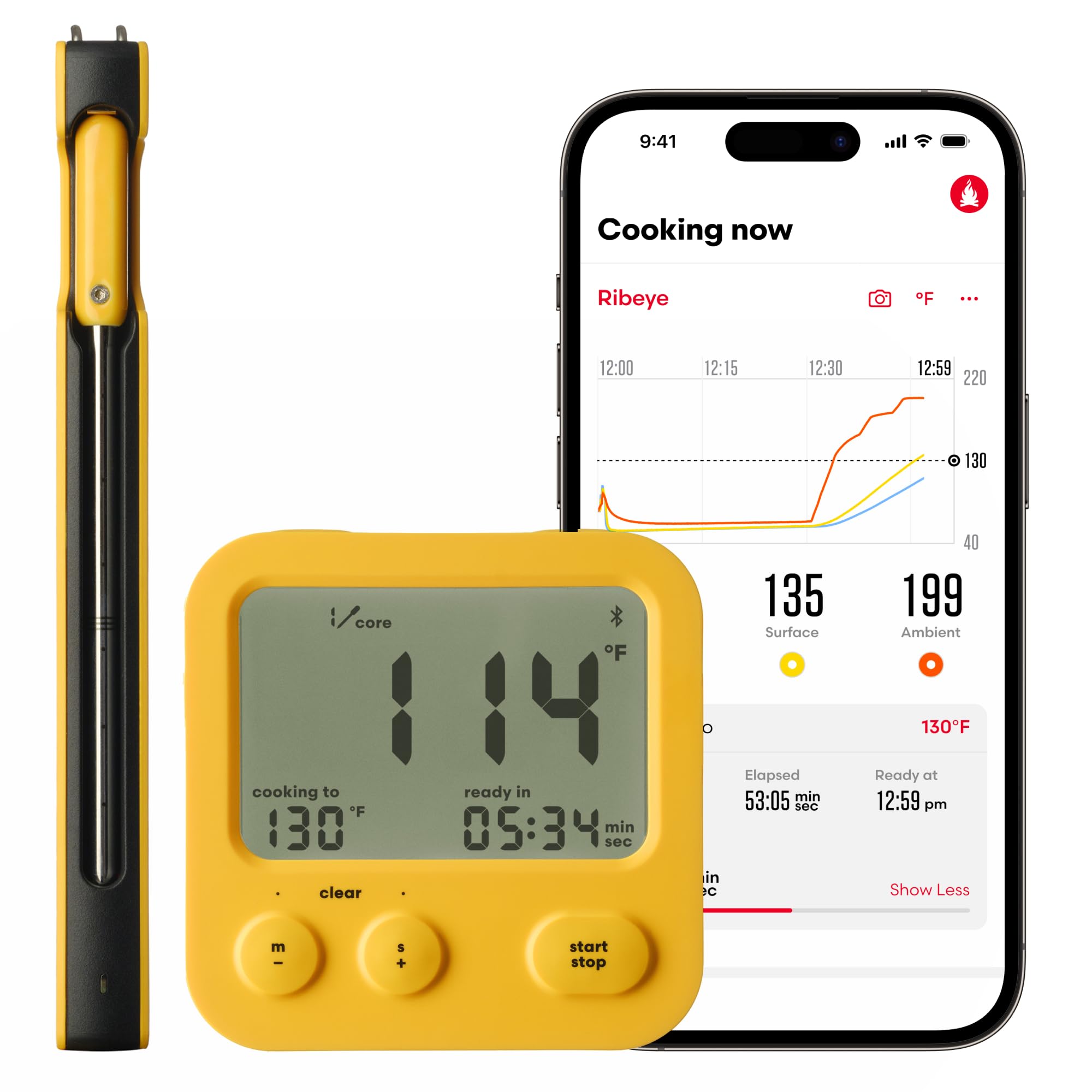 Combustion Predictive Thermometer & Display: Wireless Meat Thermometer, Bluetooth + Cloud Connectivity – Eight Sensors for Precise Cooking Predictions – Onboard Food Safety – TrueCore Sensing