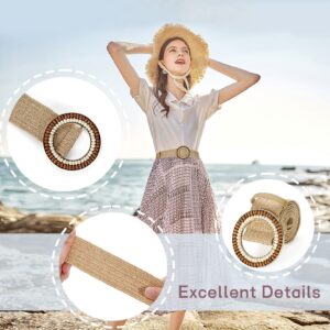 SeptCity Woven Belts for Women, Stretch Ladies Belts for Dresses, Wide Elastic Boho Ladies Belts with Colorful Buckle (khaki with brown)