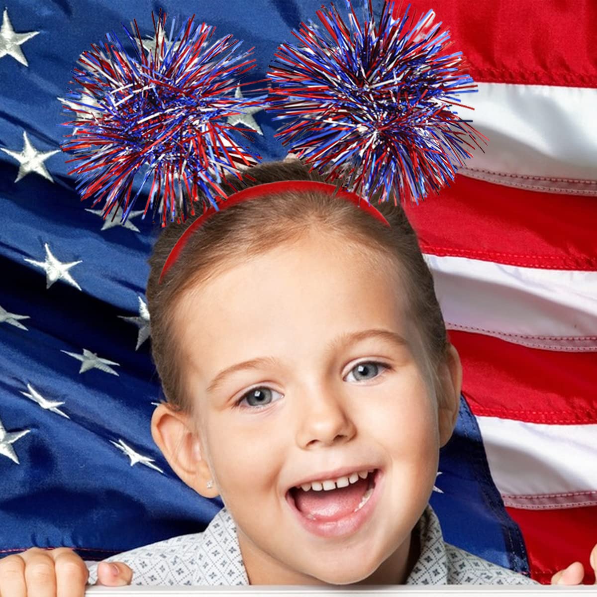 4th of July Head Boppers Independence Day Headband Patriotic Themed Party Hair Hoop Sphere Tassels Headwear Hair Band Glitter Hair Decorations White Blue Red Hair Supplies Hair Accessories 1PCS