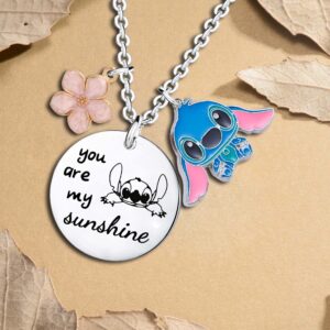 Waeceip Stitch Necklace Cute Necklace Stitch Gifts for Women Daughter Son Friends Gifts You Are My Sunshine Stitch Birthday Decoration Women Jewellery