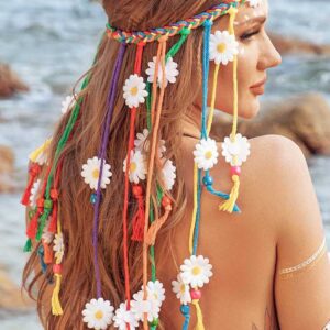 GENBREE Boho Daisy Headband Rainbow Braided Headpiece Summer Beach Tassel Hairband Floral Hippie Hair Accessories for Women and Girls (Multi-colored)