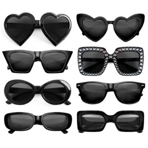 pibupibu 8 pack black sunglasses bulk, cool black bachelorette party sunglasses for women men party favors sungasses costume accessories eyewear set