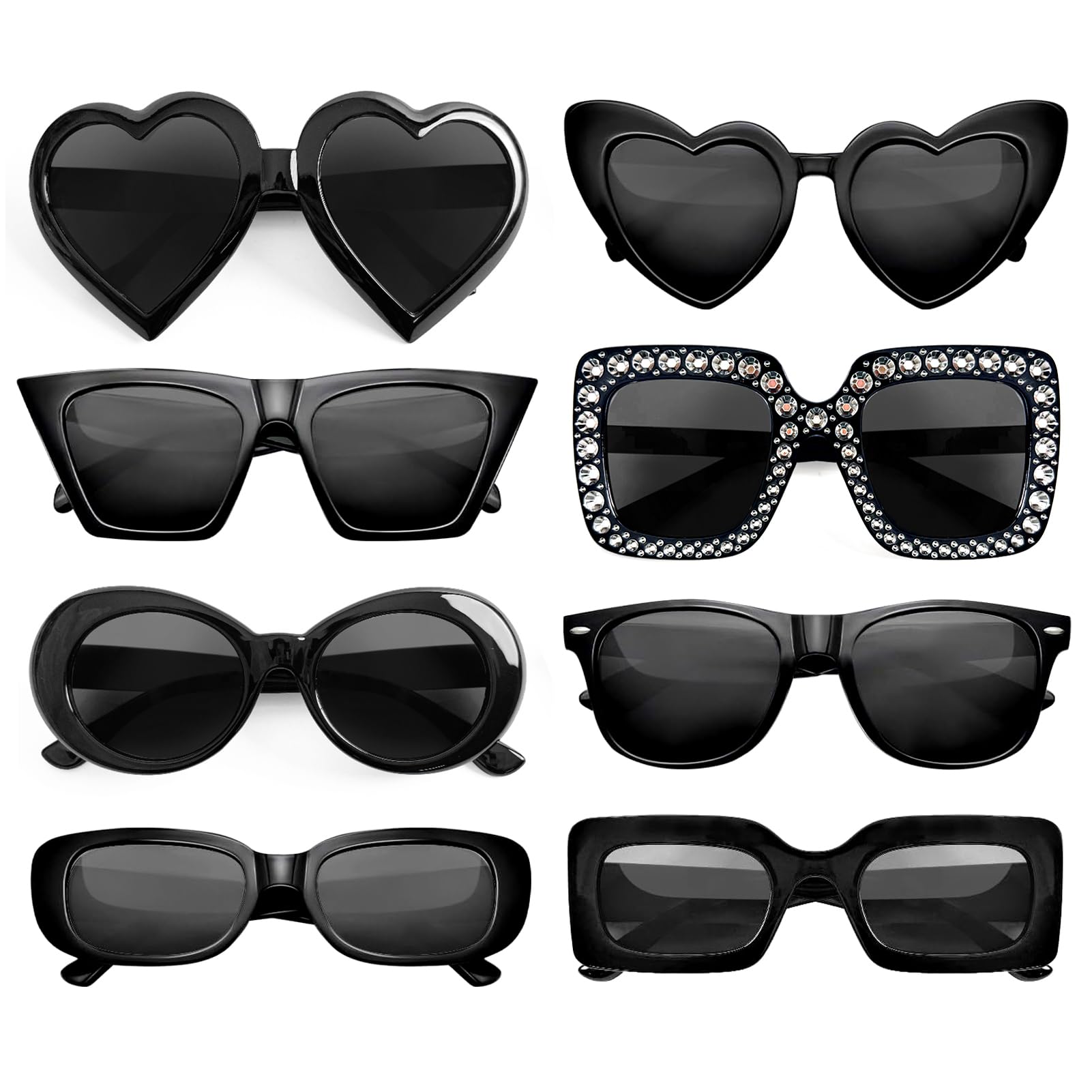 Pibupibu 8 Pack Black Sunglasses Bulk, Cool Black Bachelorette Party Sunglasses for Women Men Party Favors Sungasses Costume Accessories Eyewear Set