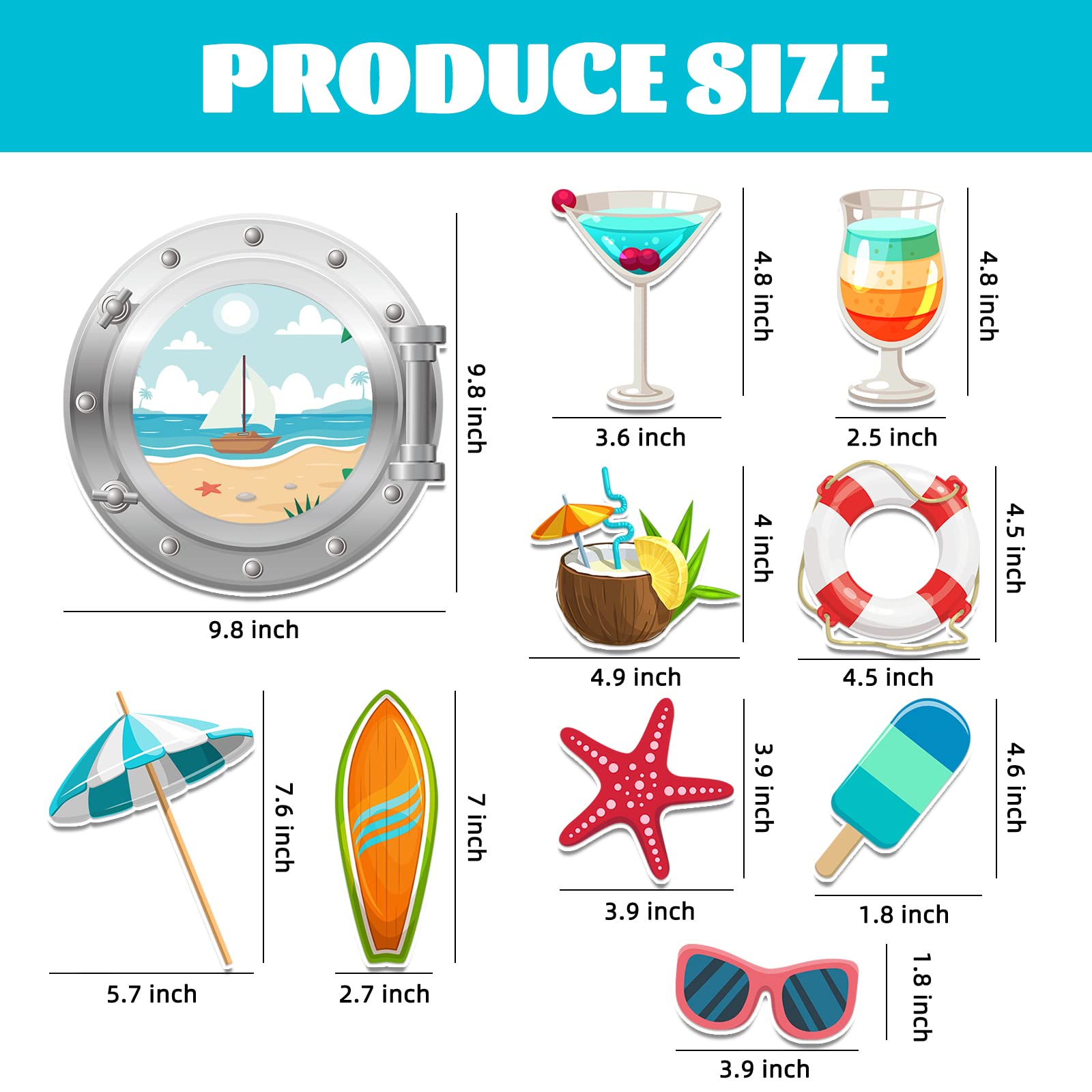 10pcs Summer Beach Cruise Door Magnets Car Magnets & Magnetic Cruise Door Decorations, Hawaii Tropical Theme for Fridge, Cars and Carnival Cruise Cabin Door Decor