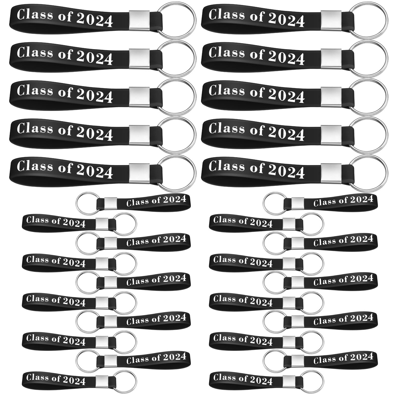 Kisston 30 Pcs Class of 2024 Graduation Keychains Silicone Rubber Keyring Graduation Bracelet Keychain for Graduation Party(Black)