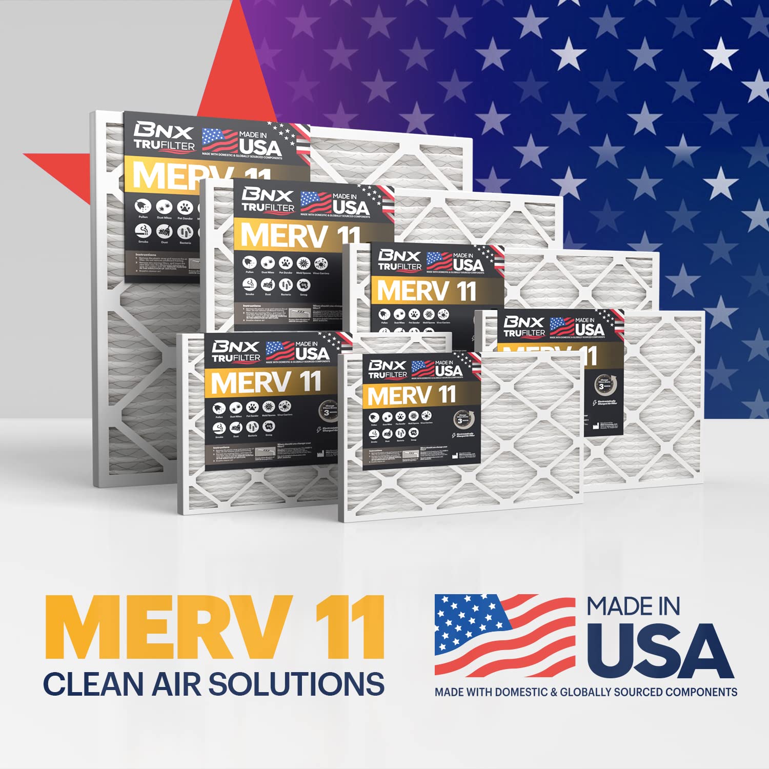 BNX TruFilter 20x20x1 Air Filter MERV 11 (6-Pack) - MADE IN USA - Allergen Defense Electrostatic Pleated Air Conditioner HVAC AC Furnace Filters for Allergies, Dust, Pet, Smoke, Allergy MPR 1200 FPR 7