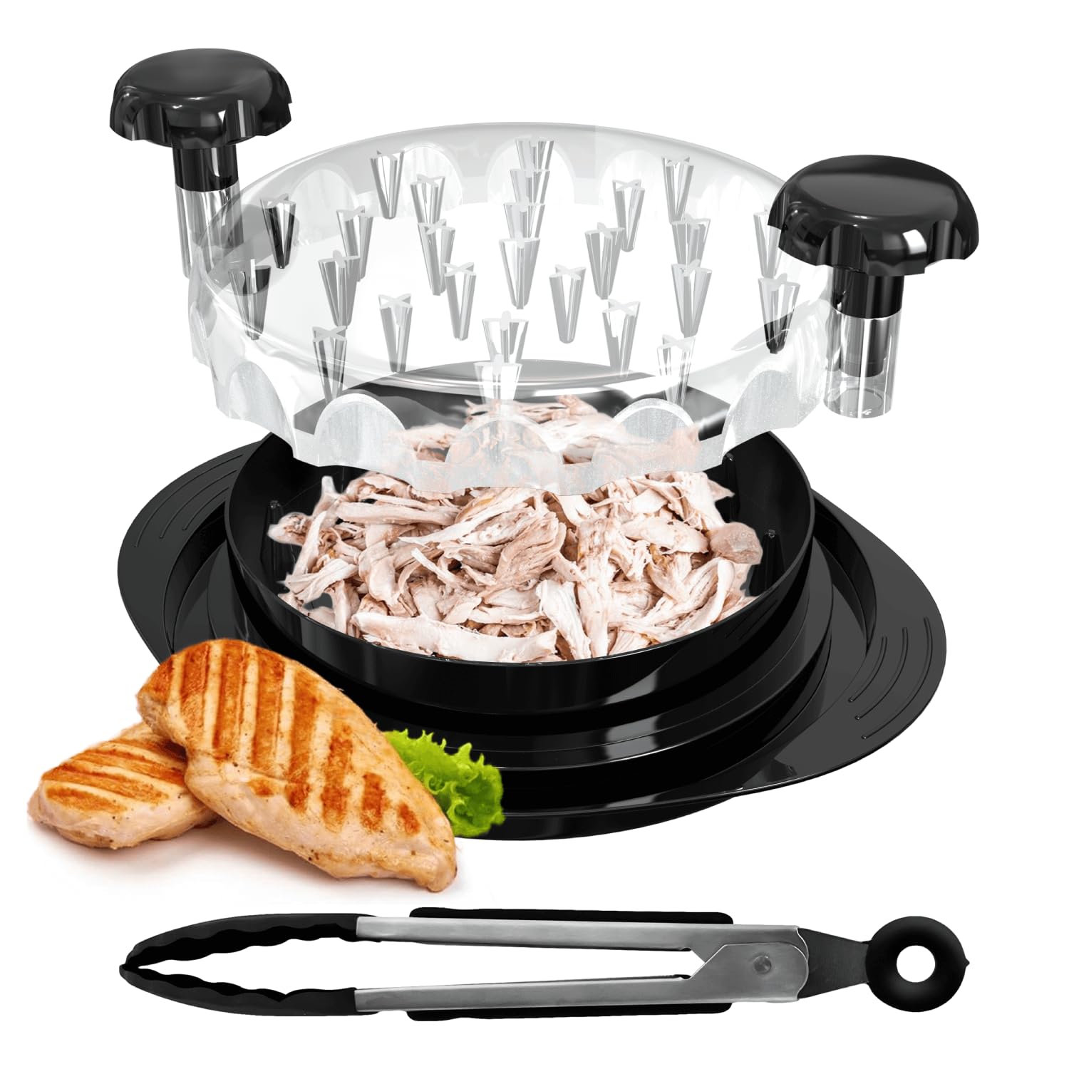 Chicken Shredder Tool Twist - Meat Claws for Shredding Chicken Breast, Pulled Pork, Beef, Salad - Large Heat-Resistant Anti-Skid Bowl, Clear Lid - Essential Kitchen Gadget for Shredded Food