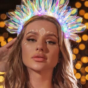 JONKY Light Up Headband Led Crown Headbands Glow Tinsel Headpiece Party Rave Hair Accessories for Women and Adults