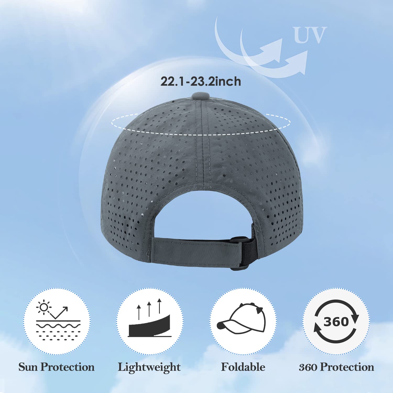 Century Star Womens Baseball Cap Ponytail Hat Running Hat Men Waterproof Adjustable Breathable Women Sun Hats Visors Black Medium