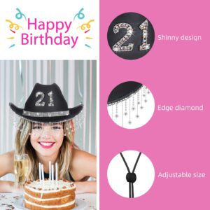 JUSTOTRY 21st Birthday Black Cowboy Hat - 21ST Birth Day Gifts Outfit for Women Cowgirl Hats with Wide Brime for 21st Birthday Decorations…