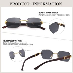 Hycredi Rimless Rectangle Sunglasses Men Women Retro Frameless Square Shade Y2k Sun Glasses Tinted Eyewear-Clear+Brown+Gray