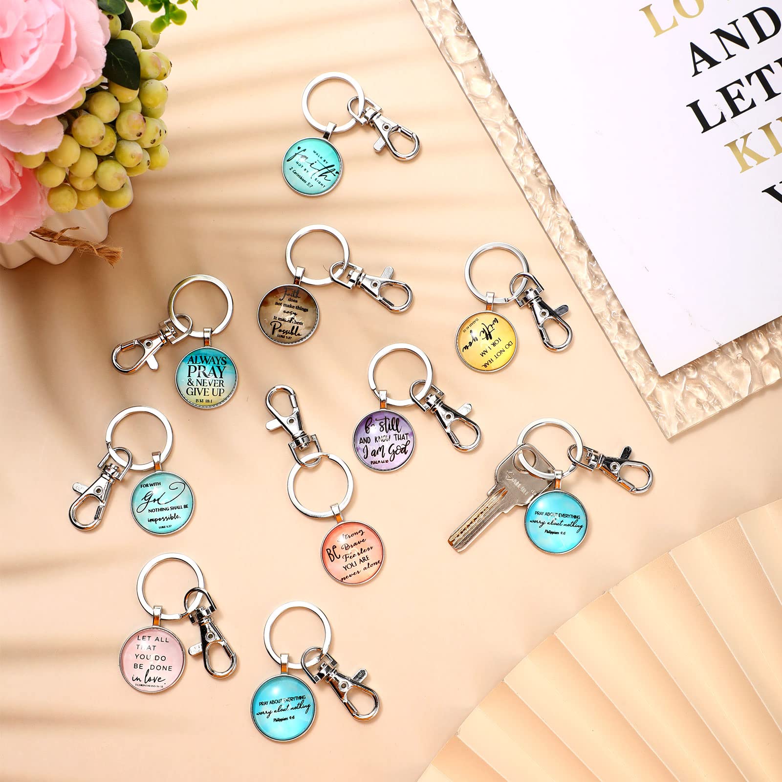 Fumete 36 Pcs Christian Keychain Bulk Bible Verse Religious Keychain Scripture Quote Keychain Inspirational Faith Hope Belief Gifts party favors Supplies for Men Women (Cute Style)