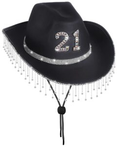 justotry 21st birthday black cowboy hat - 21st birth day gifts outfit for women cowgirl hats with wide brime for 21st birthday decorations…