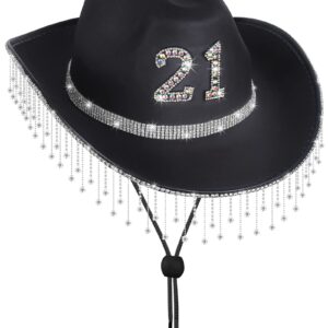 JUSTOTRY 21st Birthday Black Cowboy Hat - 21ST Birth Day Gifts Outfit for Women Cowgirl Hats with Wide Brime for 21st Birthday Decorations…