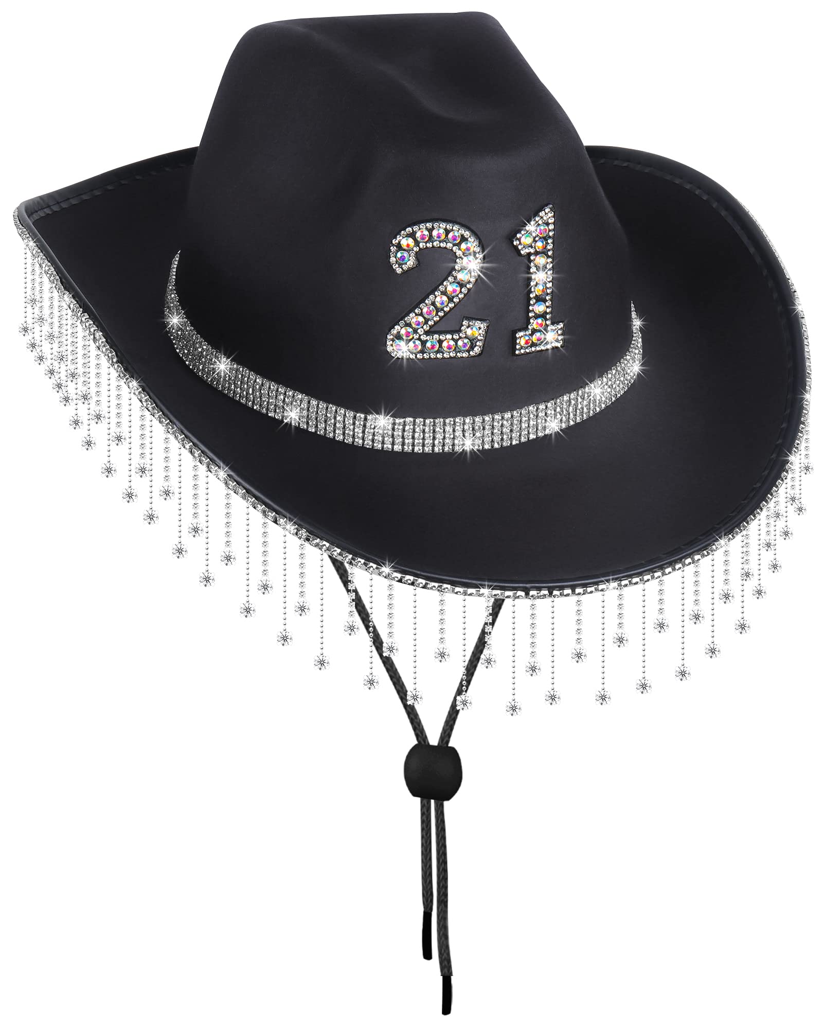 JUSTOTRY 21st Birthday Black Cowboy Hat - 21ST Birth Day Gifts Outfit for Women Cowgirl Hats with Wide Brime for 21st Birthday Decorations…