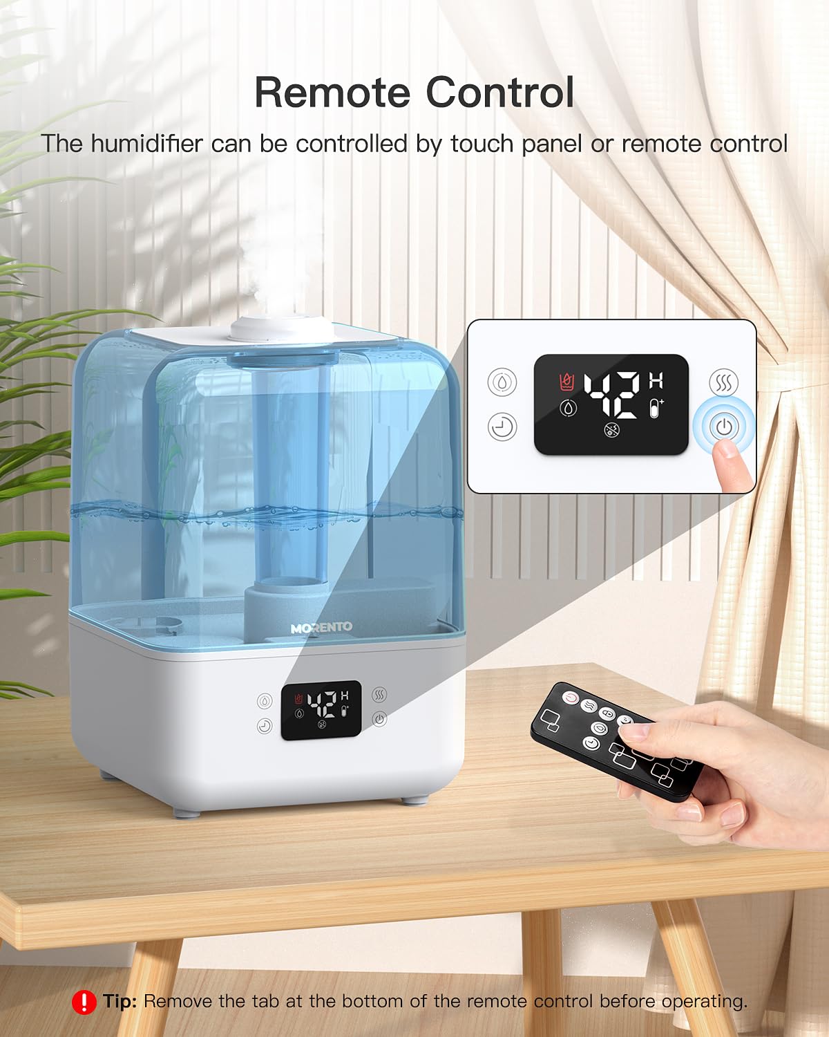 MORENTO Humidifiers for Bedroom, 4.5L Top Fill Humidifiers for Large Room, Cool Mist Humidifiers for Home, 360 Nozzle, Auto Shut-Off, Humidity Setting, Last up to 50Hrs with Night Light, White