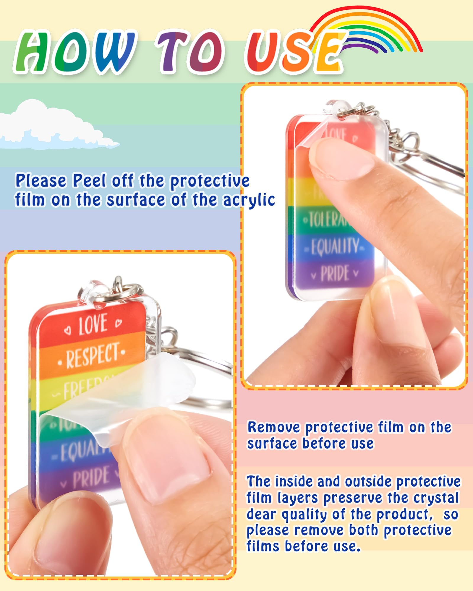 Kigeli 60 Pcs Gay Pride Rainbow Keychain LGBTQ Accessories Bulk Gay Stuff Acrylic Lesbian Key Chain LGBT Key Ring Hanging Men Women's Keyrings and Keychains for Transgender Jewelry Gifts Charm