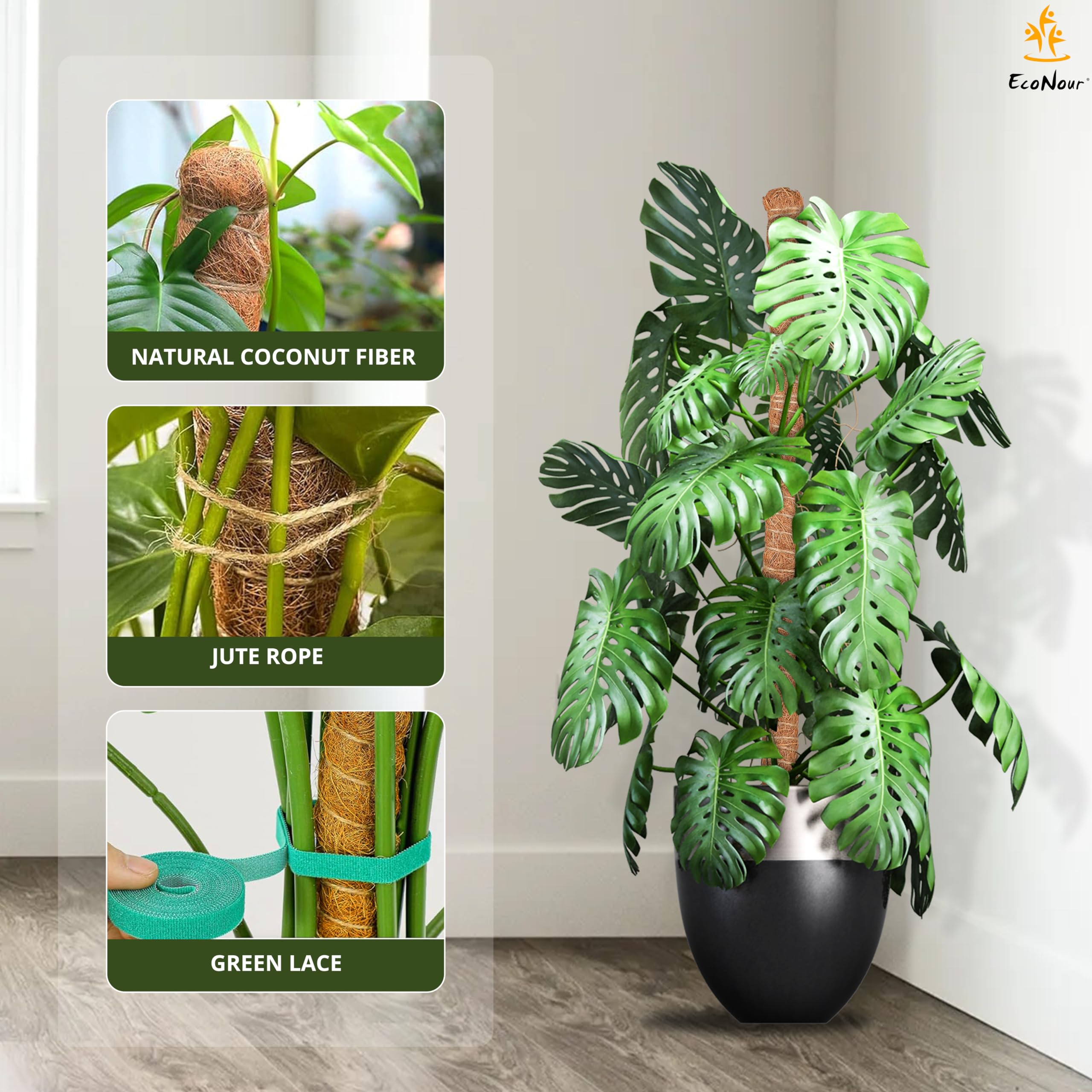 EcoNour Moss Pole for Plants - 28 Inches (2 Pack) | Monstera Plant Support for Vertical Growth | Indoor Climbing Plant Support for Potted Plants Like Pothos, Philodendrons, and More