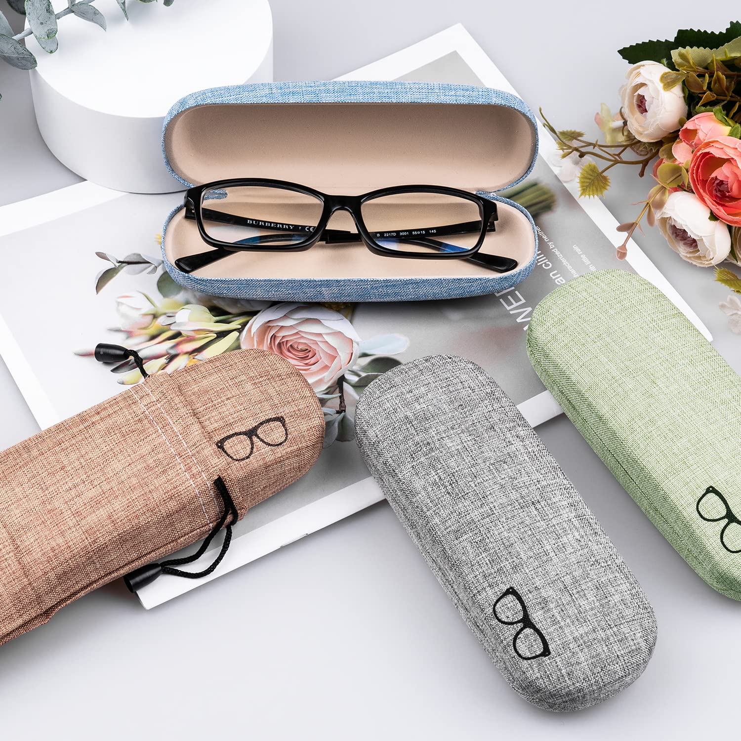 Ouskr 17 Pcs Eyeglass Case Hard Shell Set, Unisex Hard Glasses Case, Large Eyeglasses Cases for Men Women