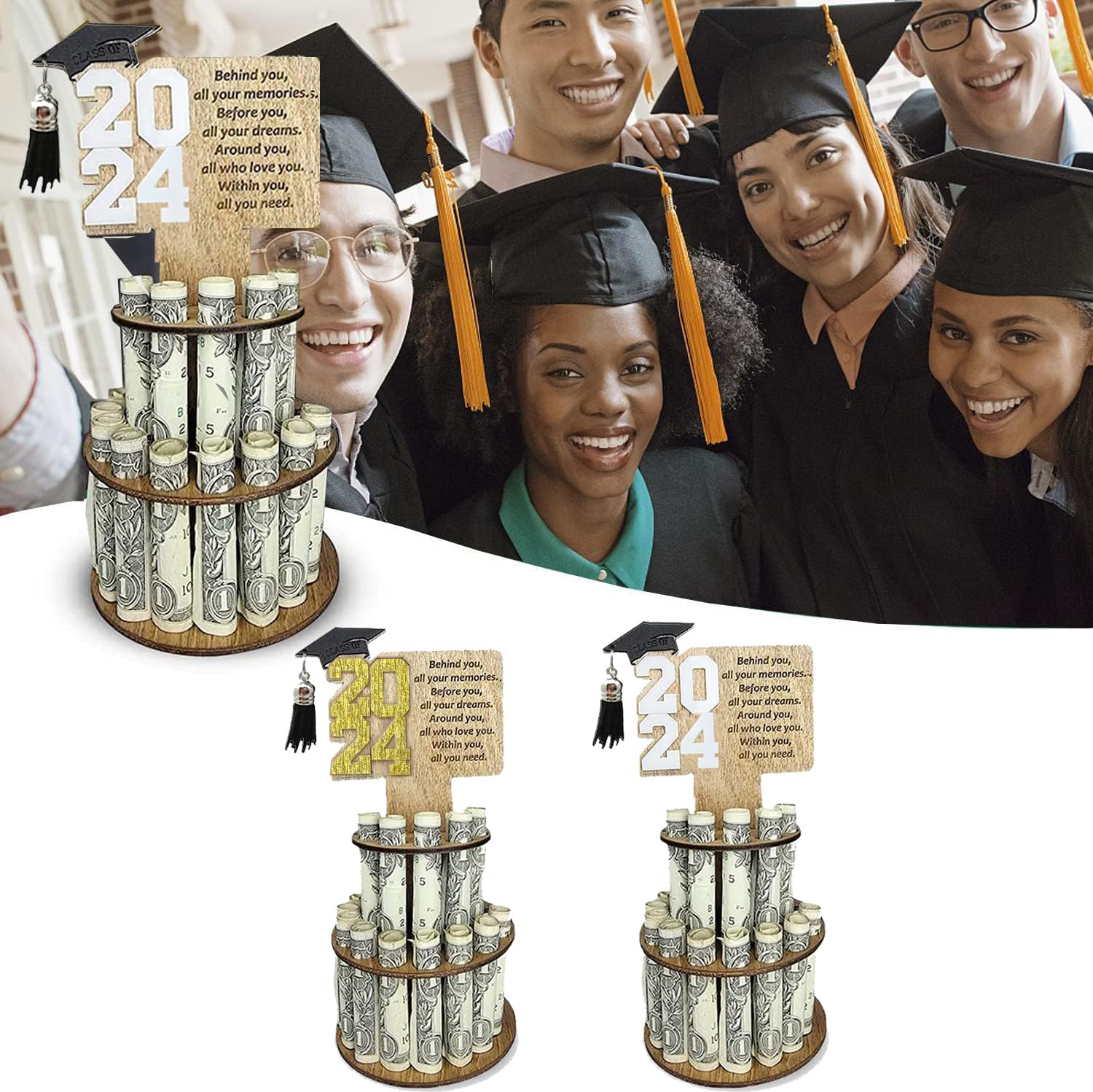 2024 Graduation Gift Money Holder Graduation Money Cake,Unique Gift Ideas for Graduation (white)