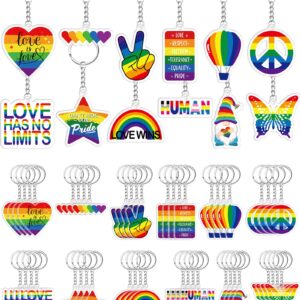 Kigeli 60 Pcs Gay Pride Rainbow Keychain LGBTQ Accessories Bulk Gay Stuff Acrylic Lesbian Key Chain LGBT Key Ring Hanging Men Women's Keyrings and Keychains for Transgender Jewelry Gifts Charm