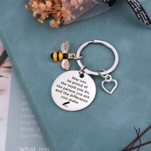 PLwelth Bee Keychain Bee Inspirational Keyring for Women Men Bee Keychain for Teacher Graduation Farewell Appreciation from Students Thank You Gifts Lovers Friends Birthday Christmas Keyring