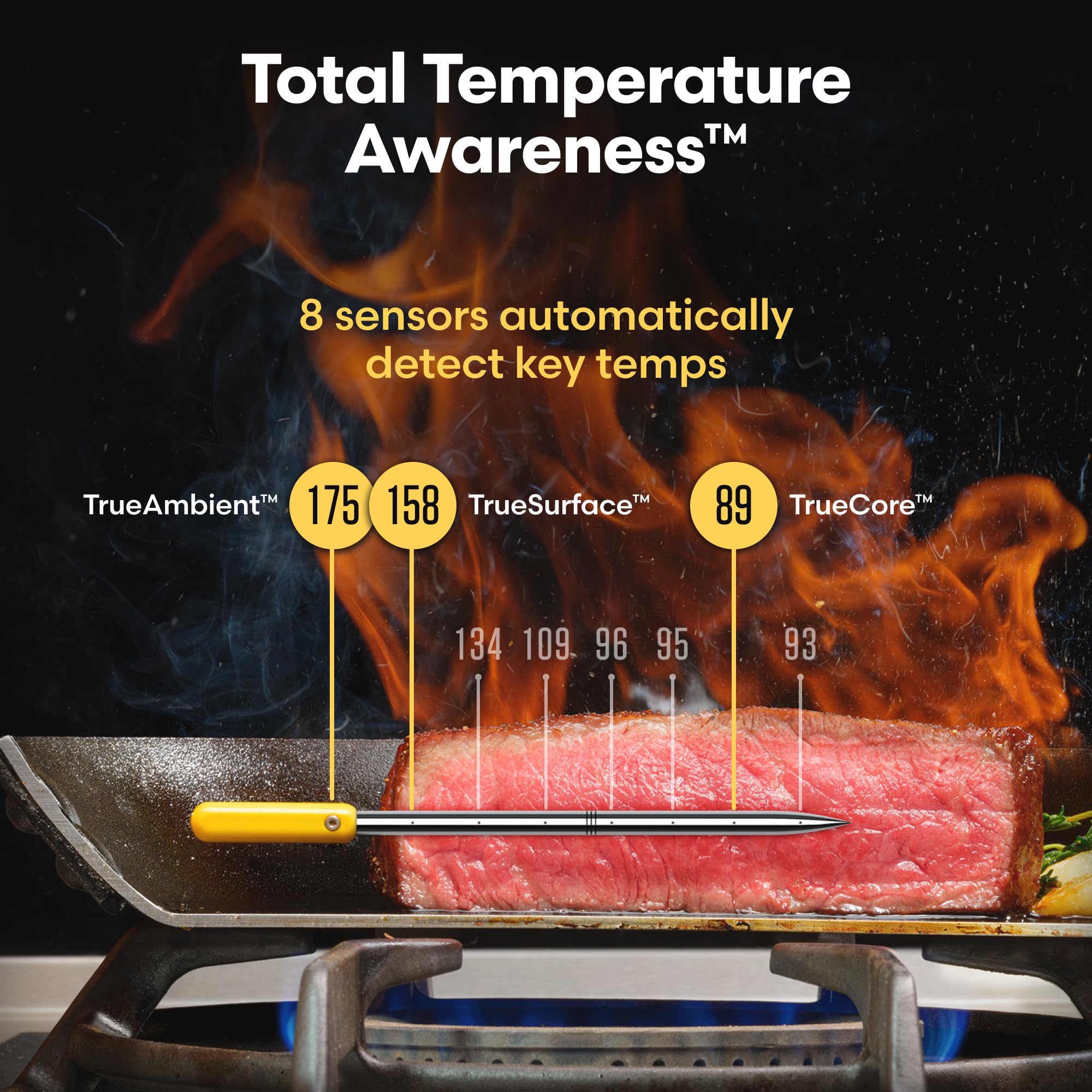 Combustion Predictive Thermometer & Display: Wireless Meat Thermometer, Bluetooth + Cloud Connectivity – Eight Sensors for Precise Cooking Predictions – Onboard Food Safety – TrueCore Sensing