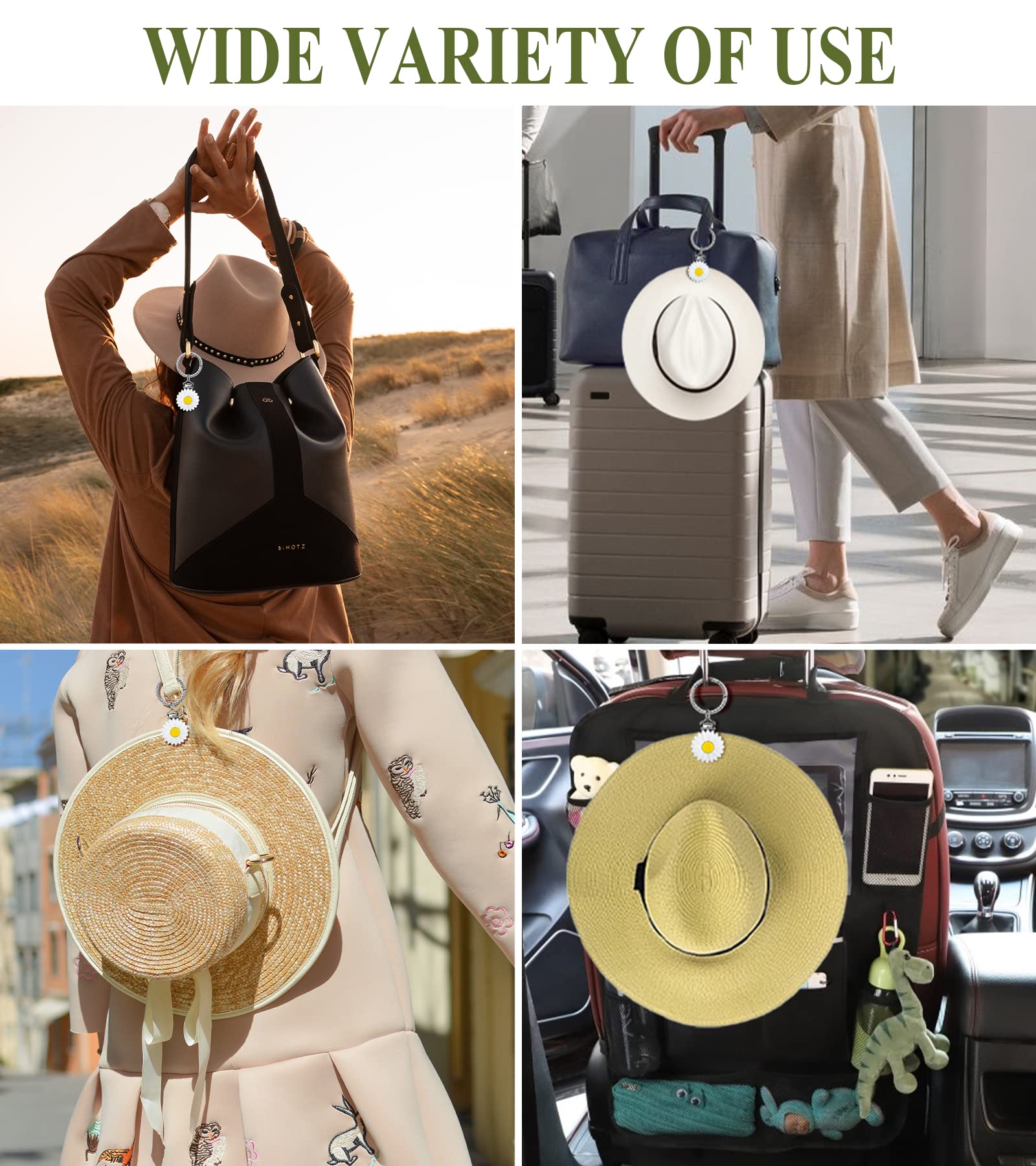 YATOISUR Hat Clip - Hat Holder for Travel on Bag - Silicone Hands Free Hat Clip for Purse Luggage - Protect Hat from Falling (White Daisy 1 Pack)