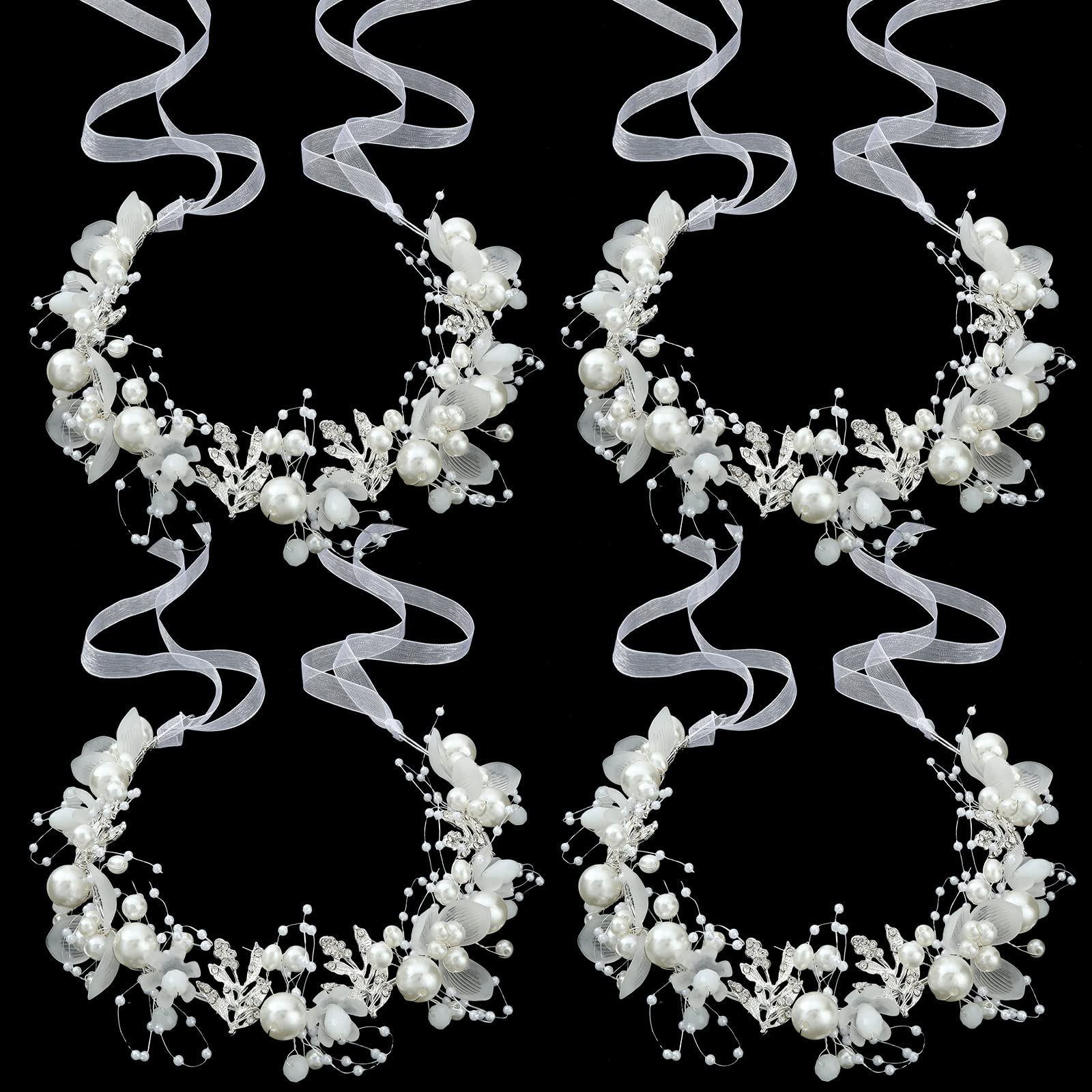 4 Pcs Flower Girl Headband Wedding Pearl Headband Crystal Rhinestone Flower Crown Bridal Flower Girl Hair Accessory for Birthday Party Communion Prom Photography (Silver)