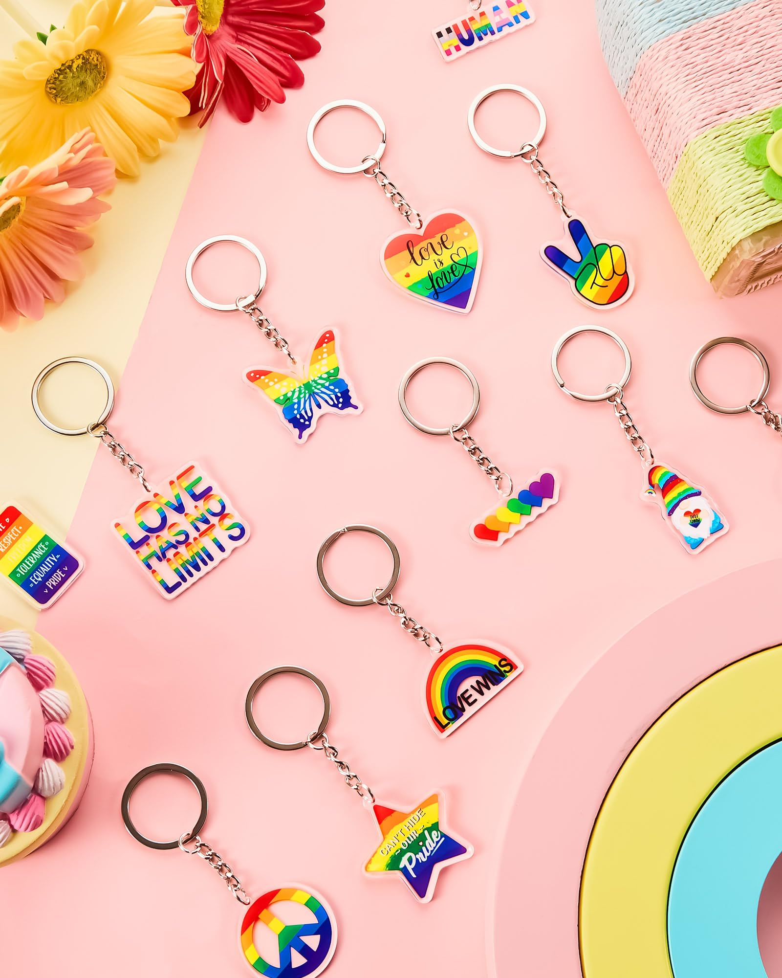 Kigeli 60 Pcs Gay Pride Rainbow Keychain LGBTQ Accessories Bulk Gay Stuff Acrylic Lesbian Key Chain LGBT Key Ring Hanging Men Women's Keyrings and Keychains for Transgender Jewelry Gifts Charm