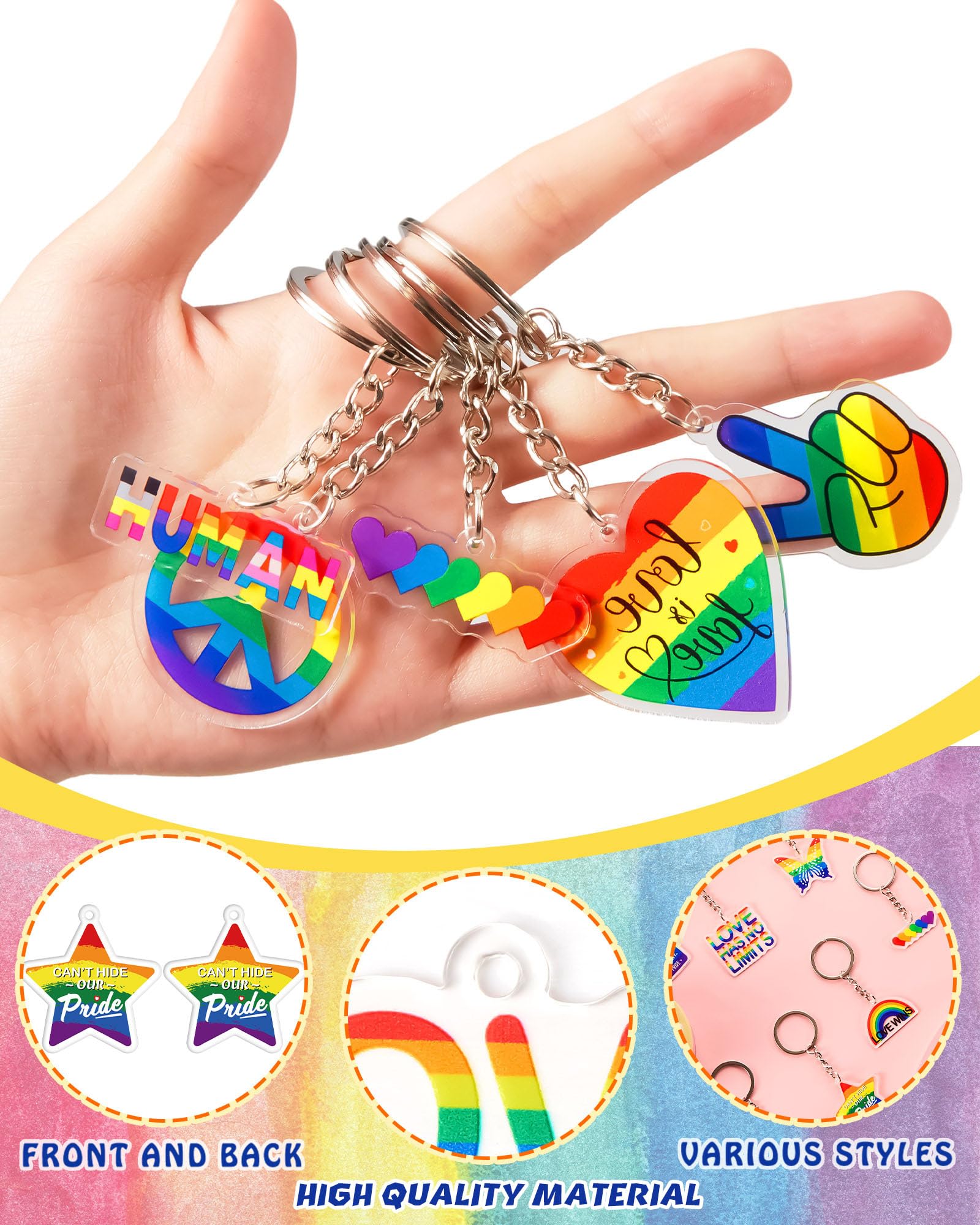 Kigeli 60 Pcs Gay Pride Rainbow Keychain LGBTQ Accessories Bulk Gay Stuff Acrylic Lesbian Key Chain LGBT Key Ring Hanging Men Women's Keyrings and Keychains for Transgender Jewelry Gifts Charm