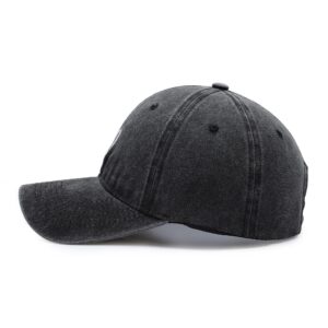 Unisex Vintage Washed Distressed Baseball Cap Twill Adjustable Dad Hat (Black)