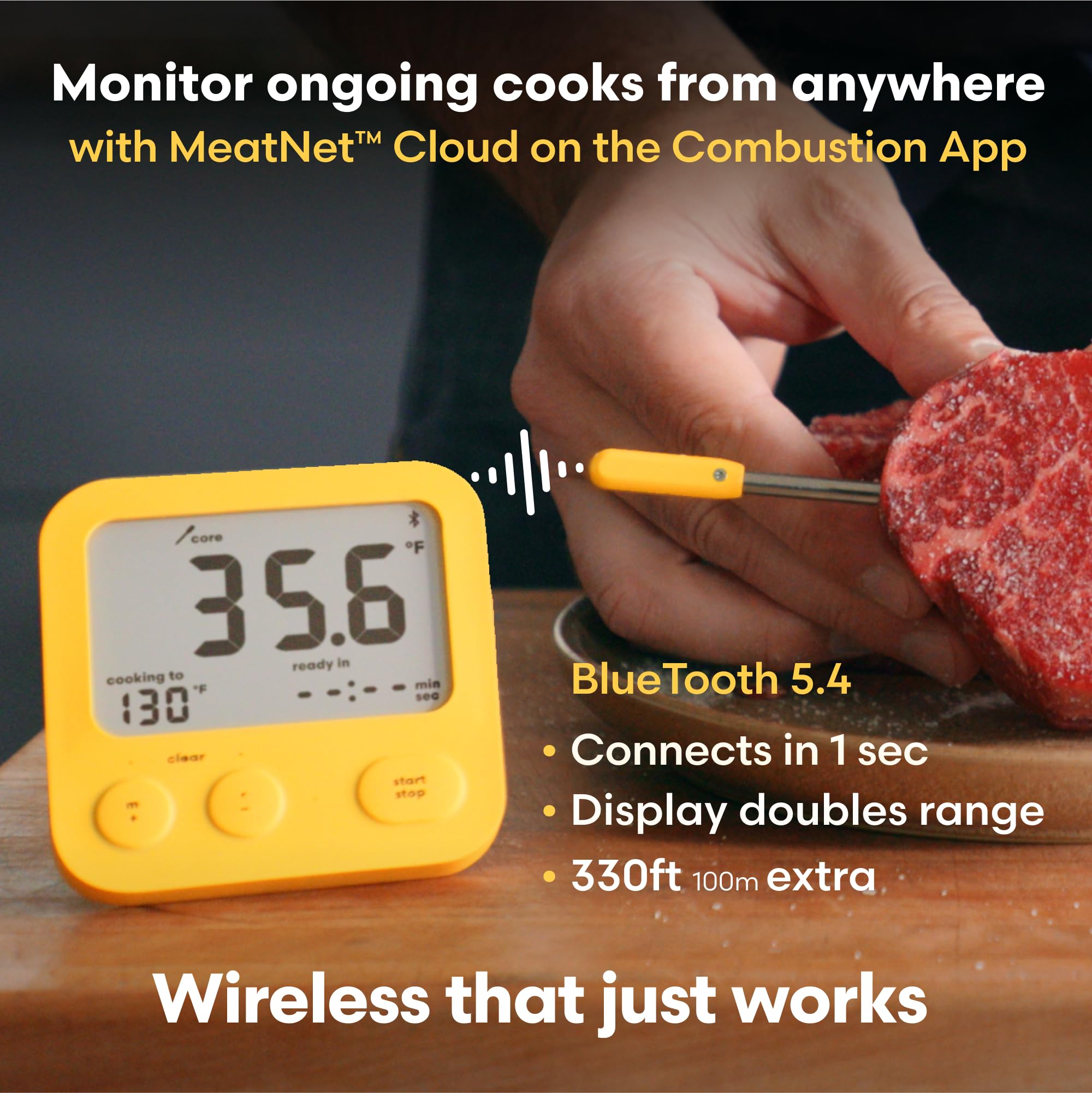 Combustion Predictive Thermometer & Display: Wireless Meat Thermometer, Bluetooth + Cloud Connectivity – Eight Sensors for Precise Cooking Predictions – Onboard Food Safety – TrueCore Sensing