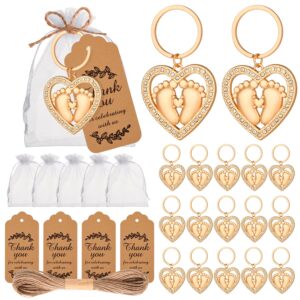 24 pieces of caring foot design keychain and keyring favored for baby showers and weddings, party gifts, souvenirs or decorations, with labels and silk bags