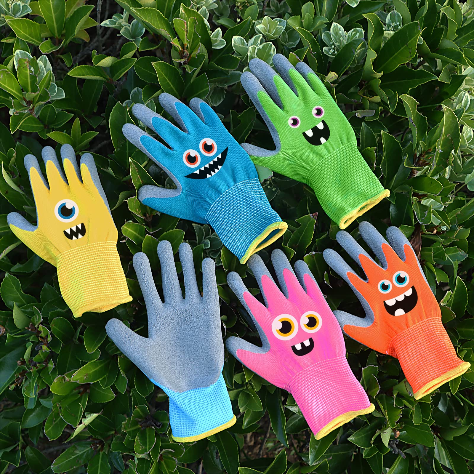 Joottuan 6 Pairs Kids Gardening Gloves Children Work Gloves Rubber Coated Garden Gloves for Kids Toddlers (Small (Age 3-5))