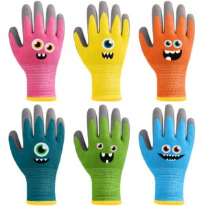 joottuan 6 pairs kids gardening gloves children work gloves rubber coated garden gloves for kids toddlers (small (age 3-5))