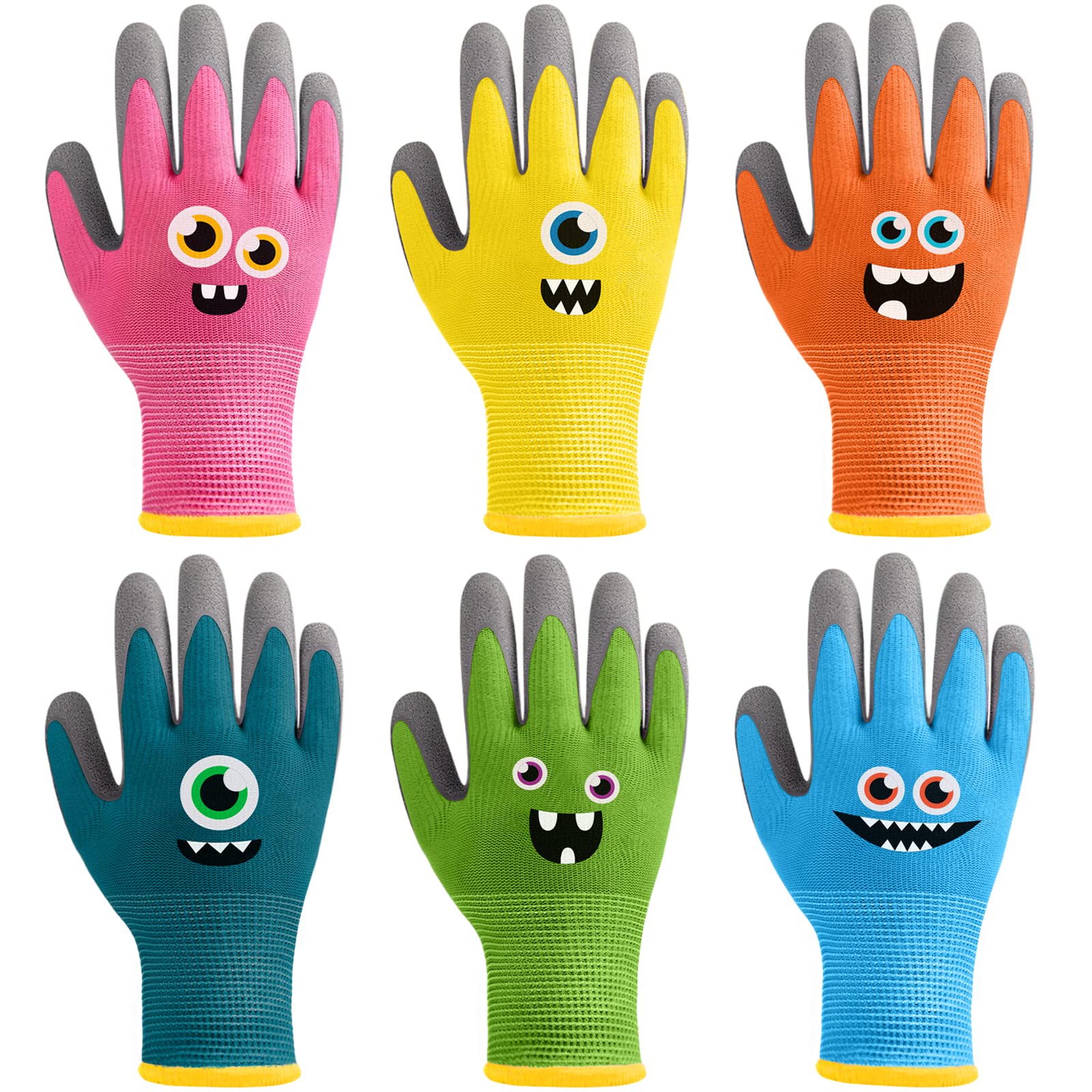 Joottuan 6 Pairs Kids Gardening Gloves Children Work Gloves Rubber Coated Garden Gloves for Kids Toddlers (Small (Age 3-5))