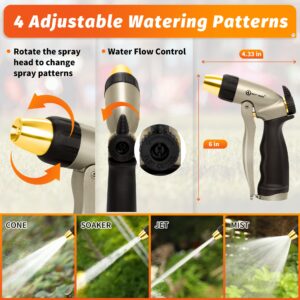 AUTOMAN Garden Hose Nozzle - 100% Metal High Pressure Spray Nozzle, Adjustable Spray Patterns,Labor-Saving,Heavy Duty Water Hose Nozzle for Garden Watering, Car Washing, Window Cleaning,Pets Showering