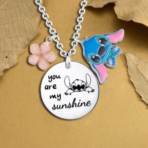 Waeceip Stitch Necklace Cute Necklace Stitch Gifts for Women Daughter Son Friends Gifts You Are My Sunshine Stitch Birthday Decoration Women Jewellery