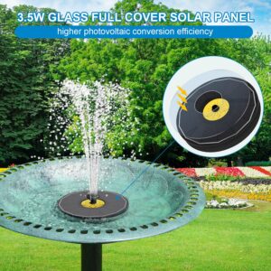 Yzert Solar Bird Bath Fountains,3.5W Glass Panel Solar Fountain Pump for Bird Bath No Battery,Solar Water Fountain Outdoor With 4 Fixed Pipes 7 Nozzles(Black)