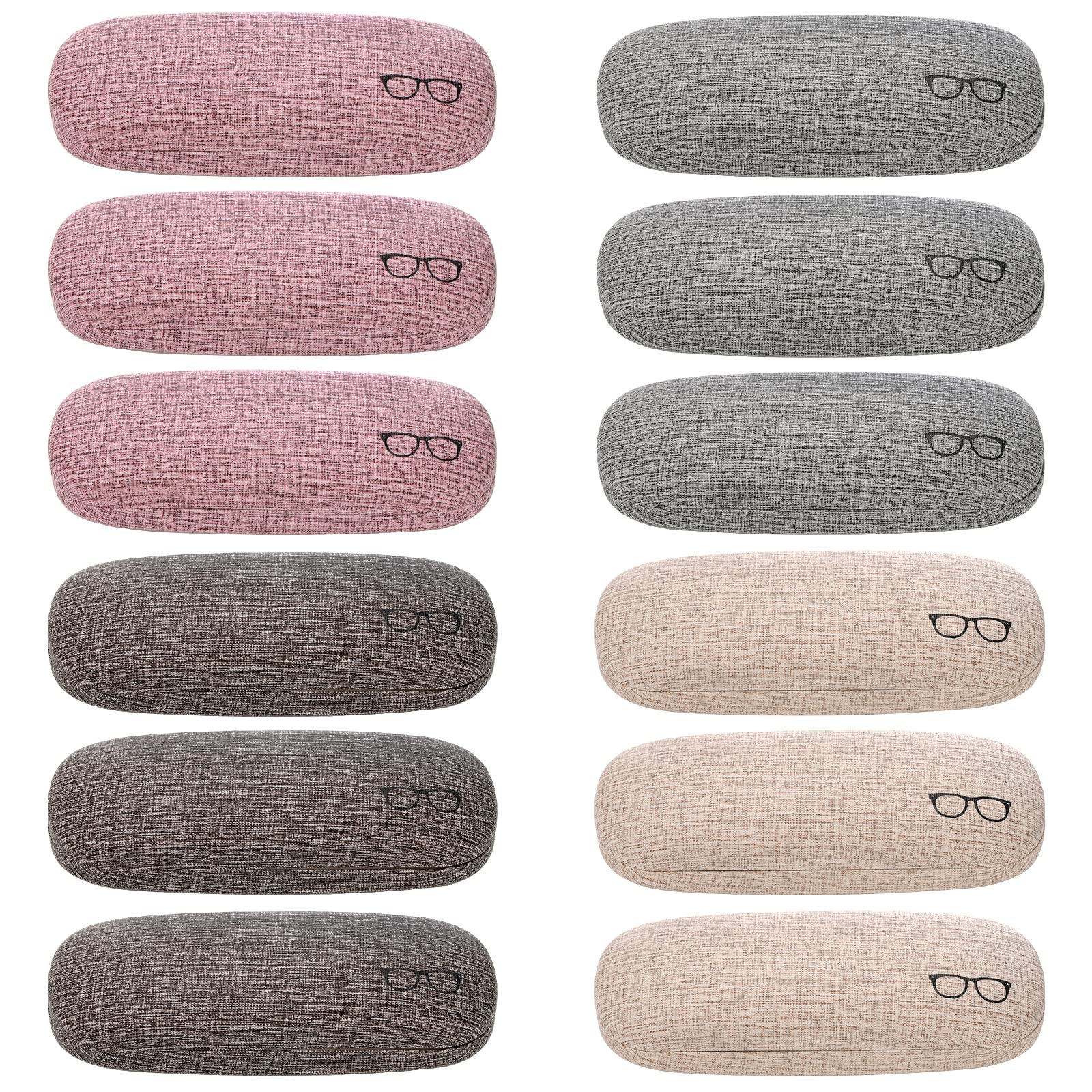 Hedume 12 Pack Hard Shell Eyeglasses Case, PU Linen Pattern Large Glasses Case, 4 Colors Unisex Portable Glasses Protection Case