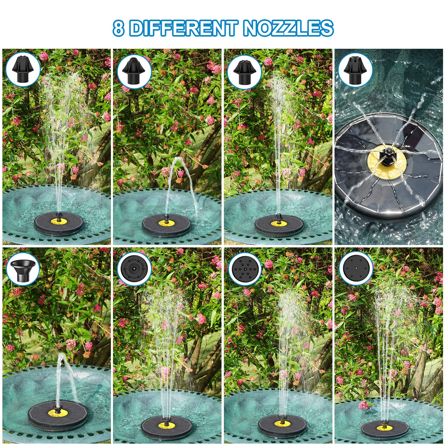 Yzert Solar Bird Bath Fountains,3.5W Glass Panel Solar Fountain Pump for Bird Bath No Battery,Solar Water Fountain Outdoor With 4 Fixed Pipes 7 Nozzles(Black)