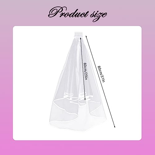 Amaxiu Short Wedding Bridal Veil with Comb, 2 Tier Tulle Bride Veil Elbow Length Wedding Veil Ribbon Edge 60-80cm/23-31in